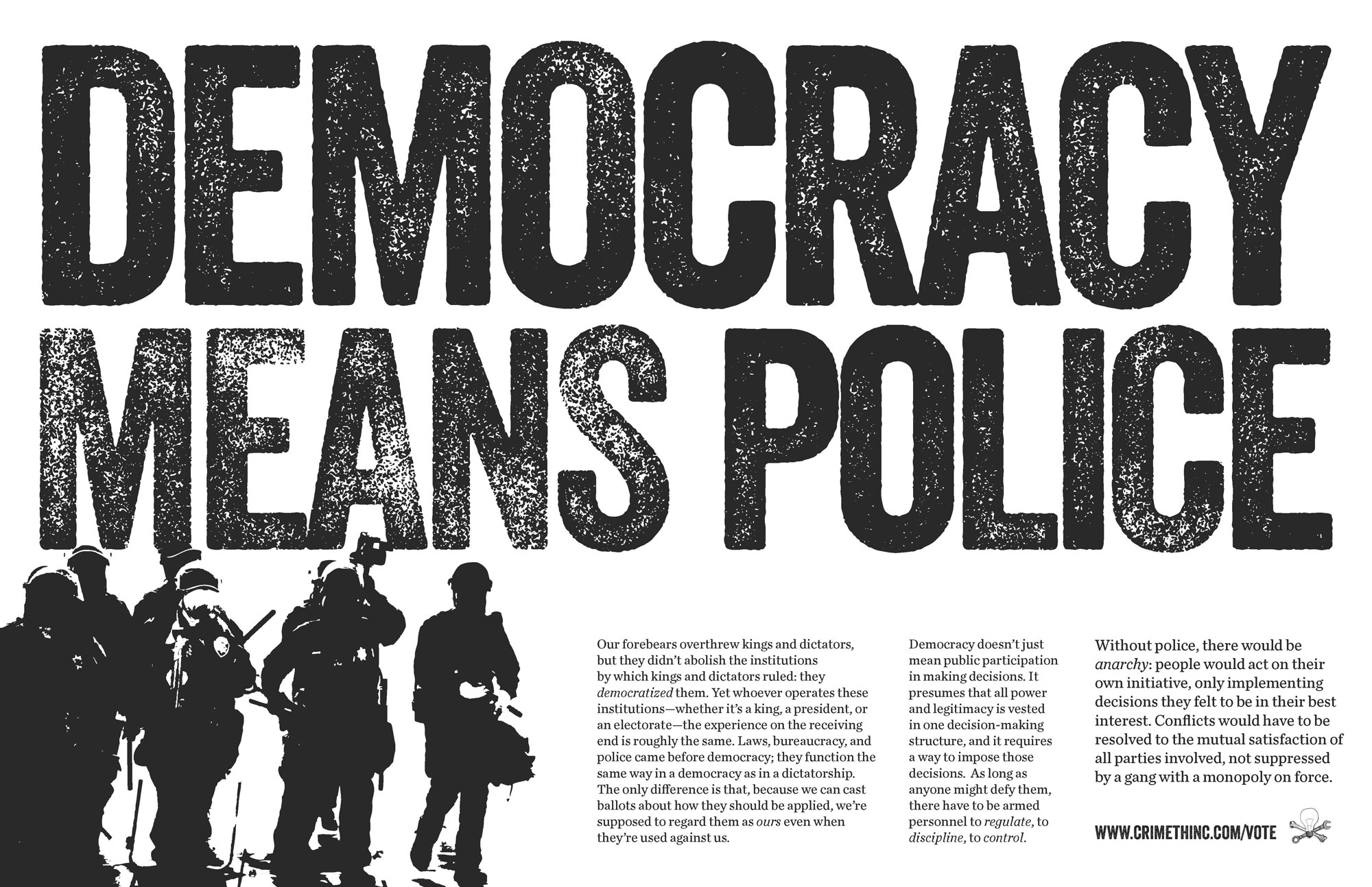 Photo of ‘Democracy Means Police’ front side