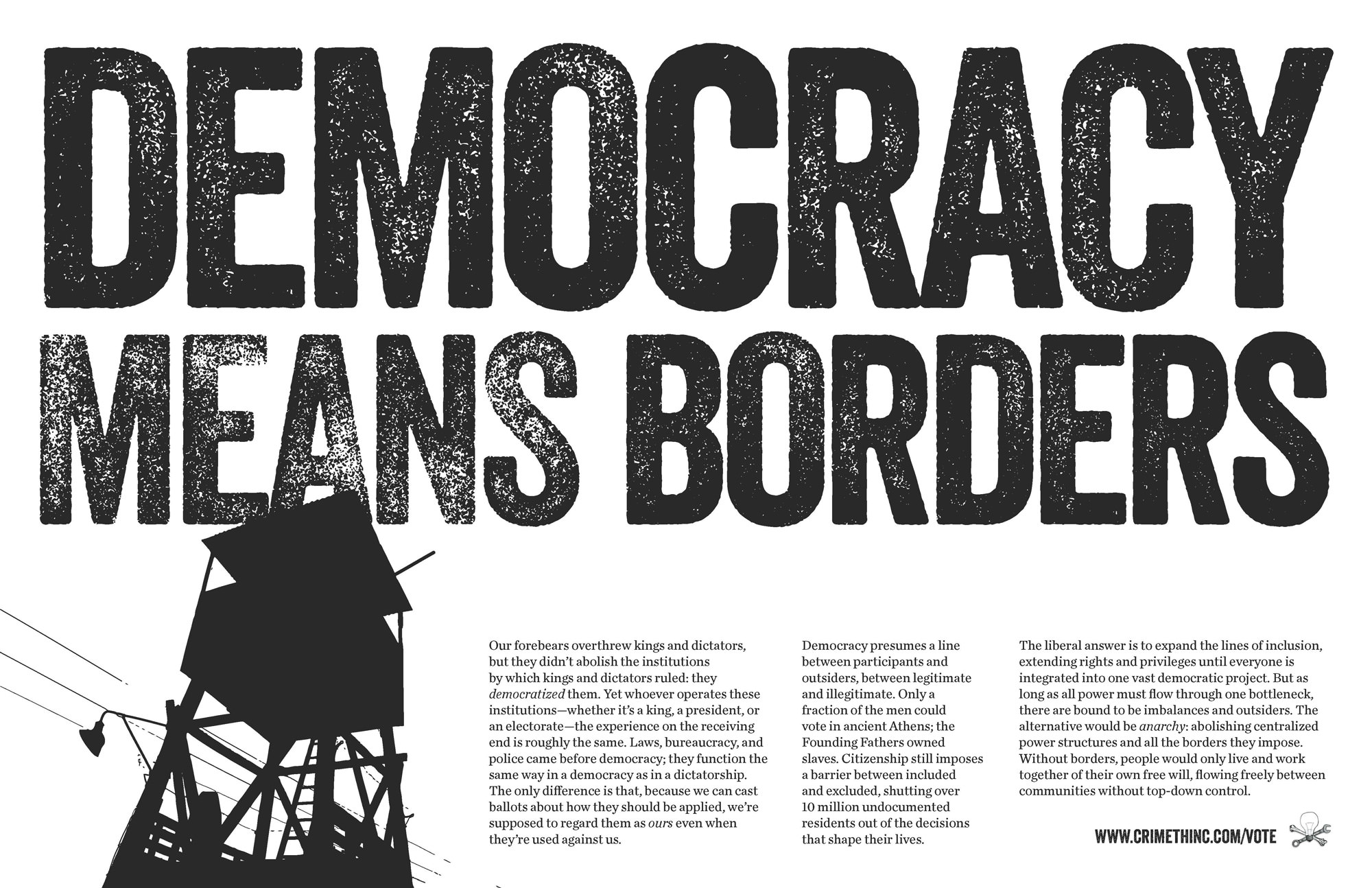 Photo of ‘Democracy Means Borders’ front side